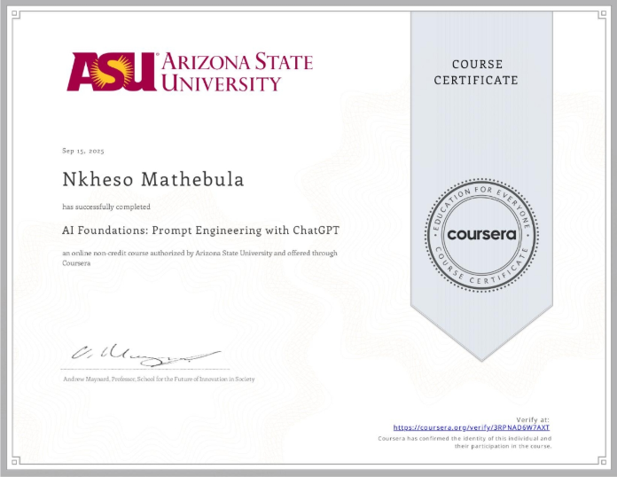 AI Foundations: Prompt Engineering with ChatGPT Certificate Preview